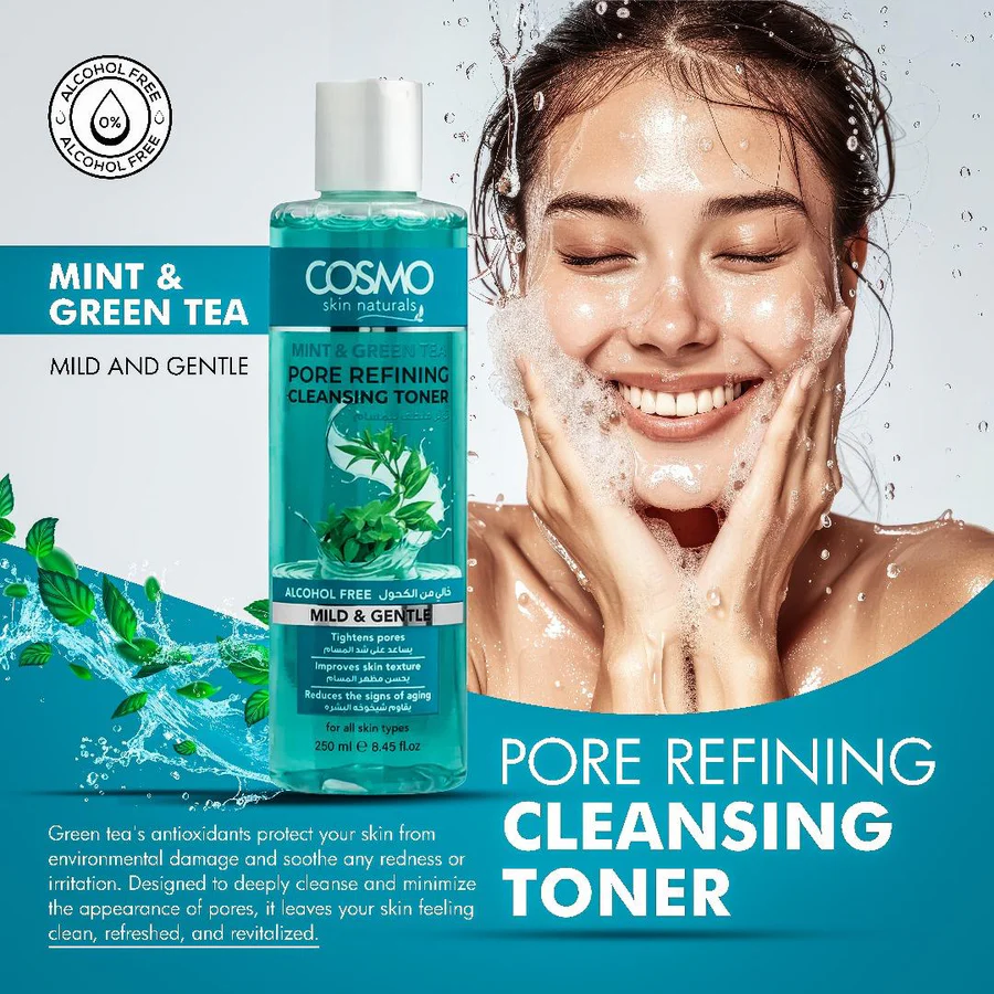 Cosmo Skin Naturals Mint Green Tea Pore Refining Cleansing Toner - 250ml - Image 2