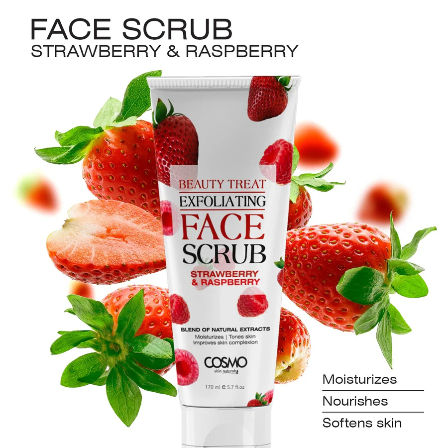 Cosmo Beauty Treat Exfoliating Strawberry & Raspberry Face Scrub - 170ml - Image 2