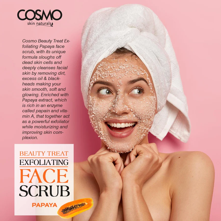 Cosmo Beauty Treat Exfoliating Papaya Face Scrub - 170ml - Image 2